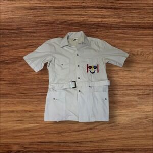 Vintage Kent Shirt Mens 15 15 1/2 White Short‎ Sleeve Belted Smiley Face  READ